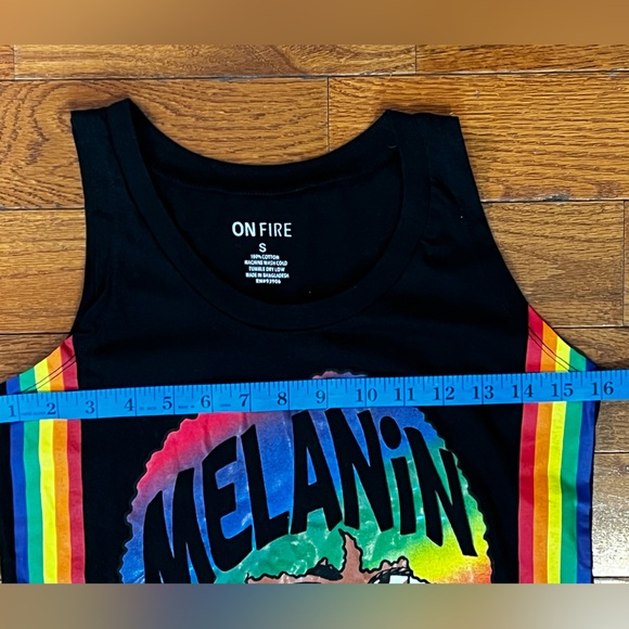 Black Tie-Front "Melanin Poppin" Graphic Tank Top Women's S - Picture 5 of 8